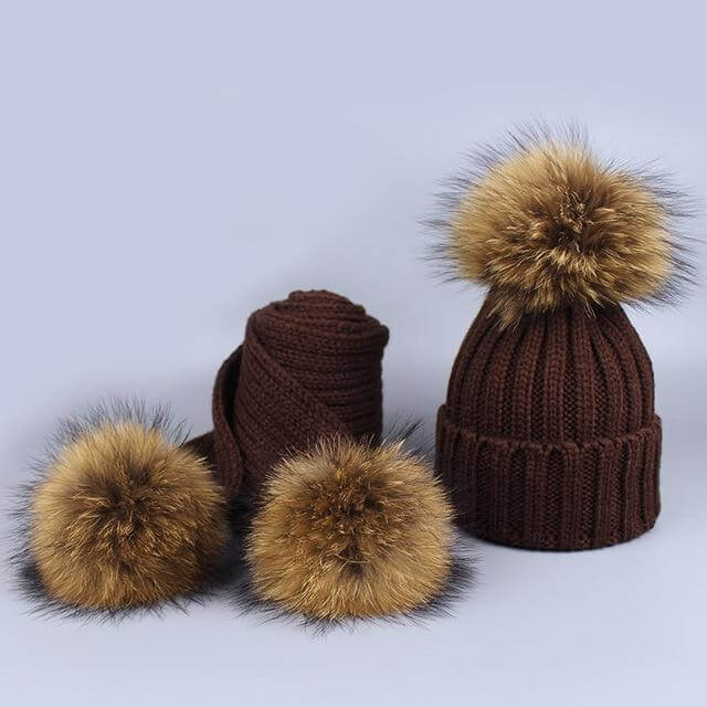 Maliben | Warm Knitted Fur Hat Scarf Set