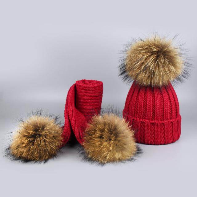 Maliben | Warm Knitted Fur Hat Scarf Set