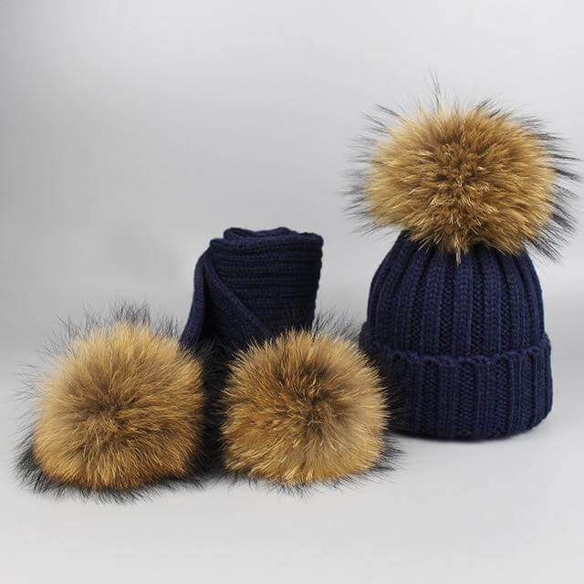 Maliben | Warm Knitted Fur Hat Scarf Set