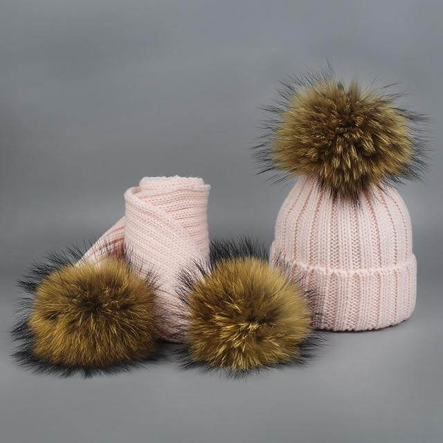Maliben | Warm Knitted Fur Hat Scarf Set