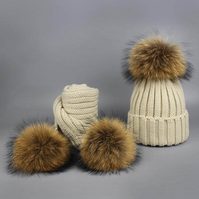 Maliben | Warm Knitted Fur Hat Scarf Set