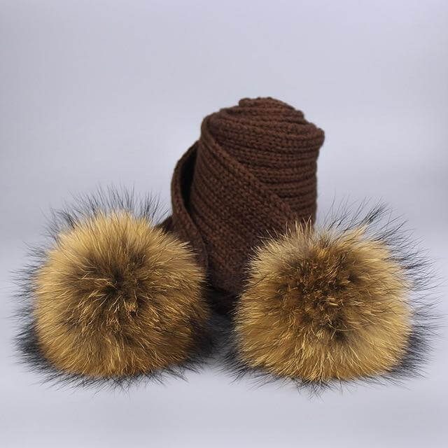 Maliben | Warm Knitted Fur Hat Scarf Set