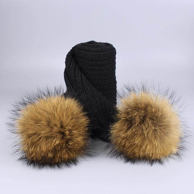 Maliben | Warm Knitted Fur Hat Scarf Set