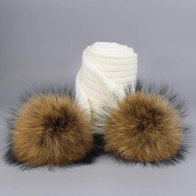 Maliben | Warm Knitted Fur Hat Scarf Set
