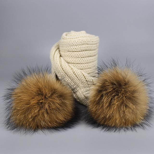 Maliben | Warm Knitted Fur Hat Scarf Set