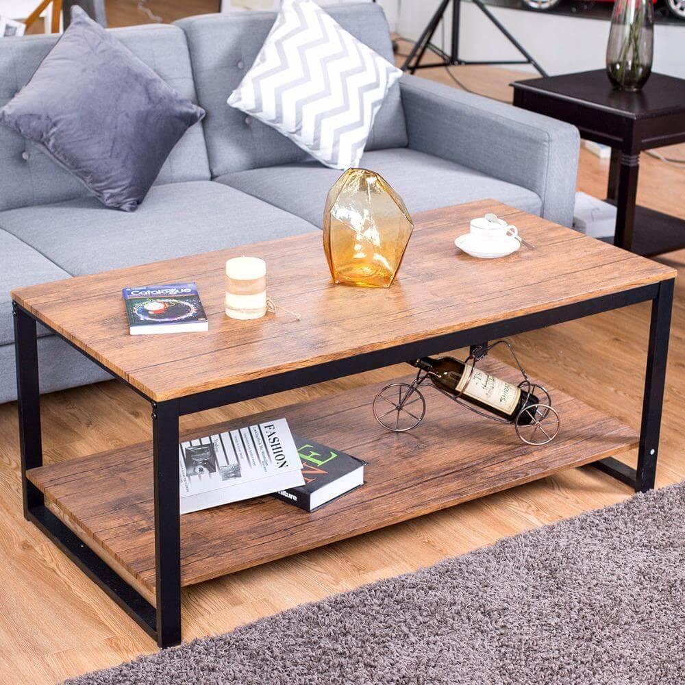 Maliben | Modern Metal Frame Rectangle Coffee Table