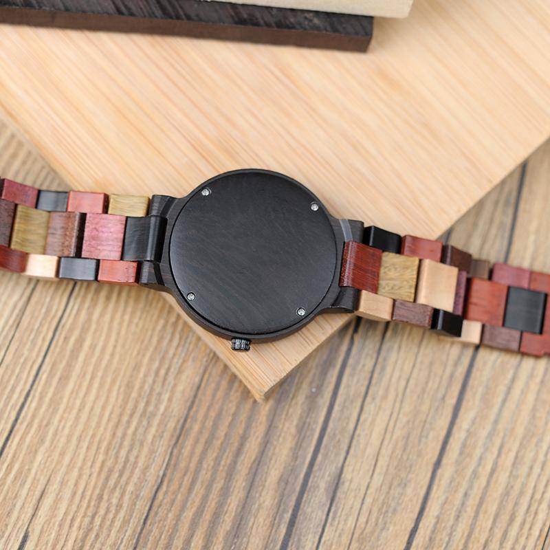 Maliben | Mens Wooden Watch With Week Date Display In Wood Gift Box