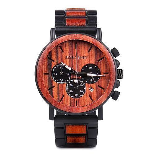 Maliben | Wood And Stainless Steel Wooden Watch W/ Luminous Hands Mens Quartz Wristwatch