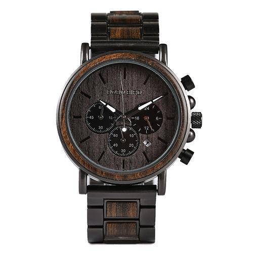 Maliben | Wood And Stainless Steel Wooden Watch W/ Luminous Hands Mens Quartz Wristwatch