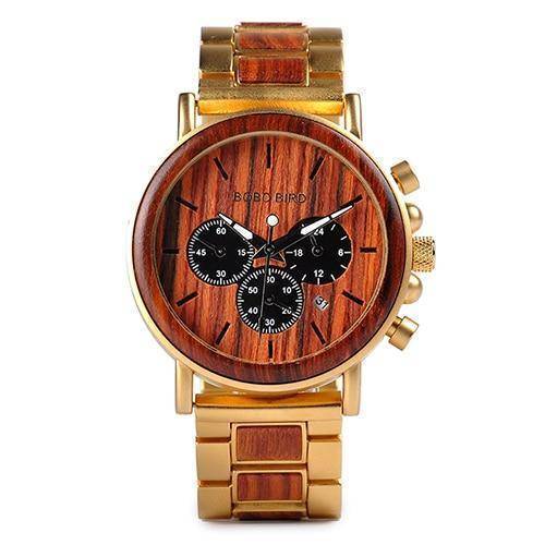 Maliben | Wood And Stainless Steel Wooden Watch W/ Luminous Hands Mens Quartz Wristwatch