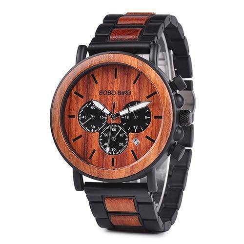 Maliben | Wooden Men's Watch Military Chronograph