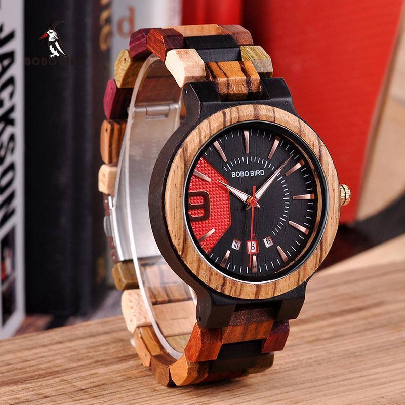 Maliben | Wooden Mens Watch Men Date Display In Wood Gift Box
