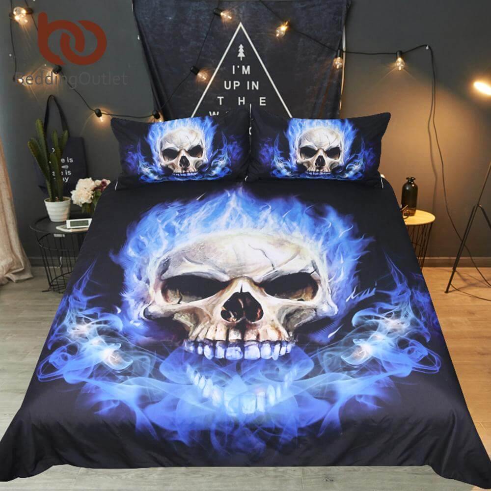 Maliben | 3pcs Luxury 3d Print Flame Gothic Blue Fire Comfortable Duvet Cover Bedding Set