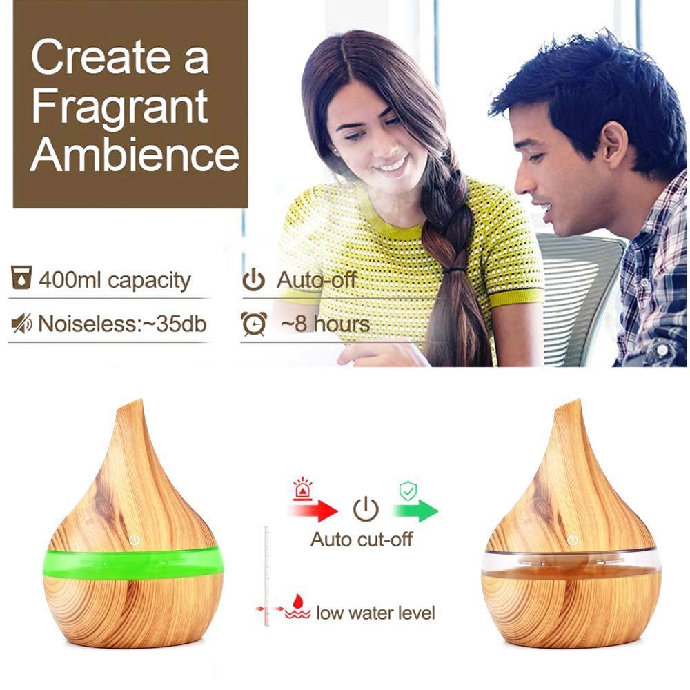 Maliben | Wood Grain Electric Air Humidifier Ultrasonic Essential Oil Diffuser