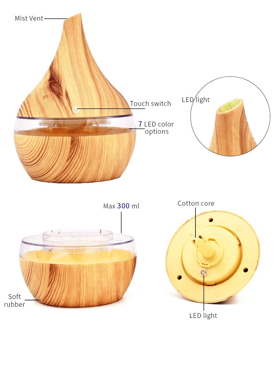 Maliben | Wood Grain Electric Air Humidifier Ultrasonic Essential Oil Diffuser