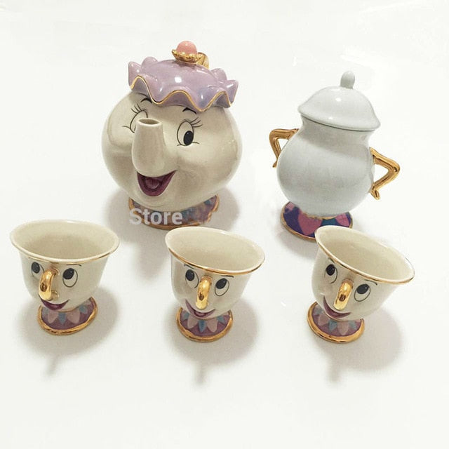 Maliben | Limited Cartoon Beauty and the Beast Bone China Cup Tea Set Mrs. Potts and Chips Teapot Coffee Cups Set
