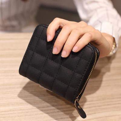 Maliben | Women Short Pu Leather Plaid Purses Nubuck Card Holder