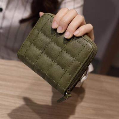 Maliben | Women Short Pu Leather Plaid Purses Nubuck Card Holder