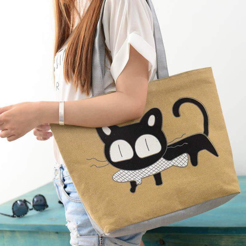 Maliben | Women Canvas Casual Shoulder Tote Cat Handbags