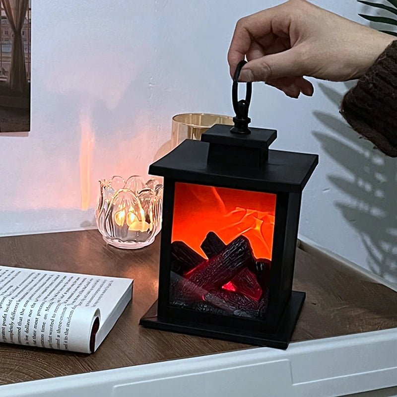 Maliben | Retro Fireplace Lantern – Flickering Flame Night Light For Christmas Charm, Usb/Battery-Powered Holiday Décor