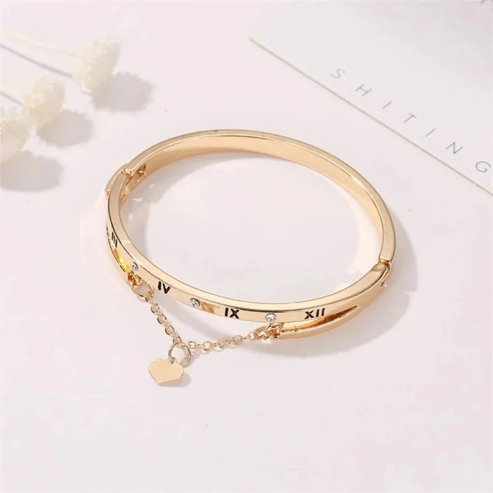 Maliben | Roman Numeral Heart Dangle Cuff Bracelet