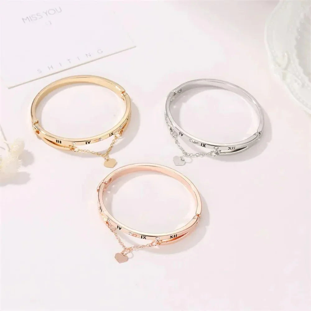 Maliben | Roman Numeral Heart Dangle Cuff Bracelet