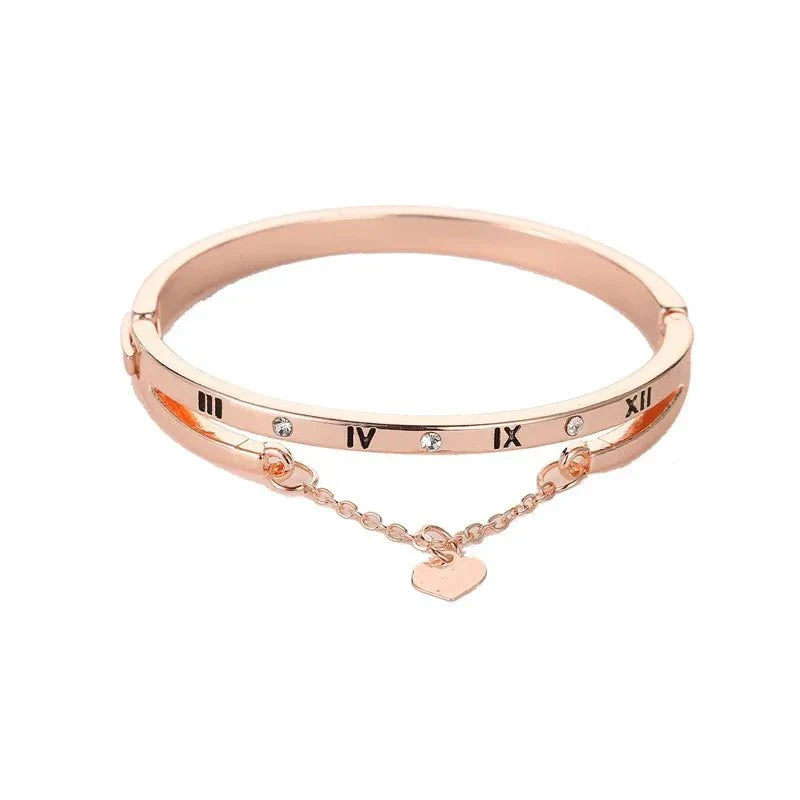 Maliben | Roman Numeral Heart Dangle Cuff Bracelet
