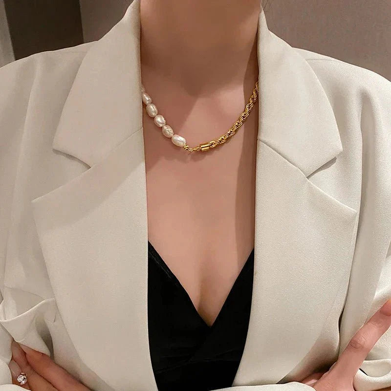 Maliben | Rope Chain Pearl Contrast Bracelet And Necklace