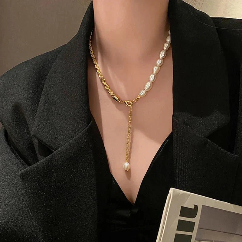 Maliben | Rope Chain Pearl Contrast Bracelet And Necklace