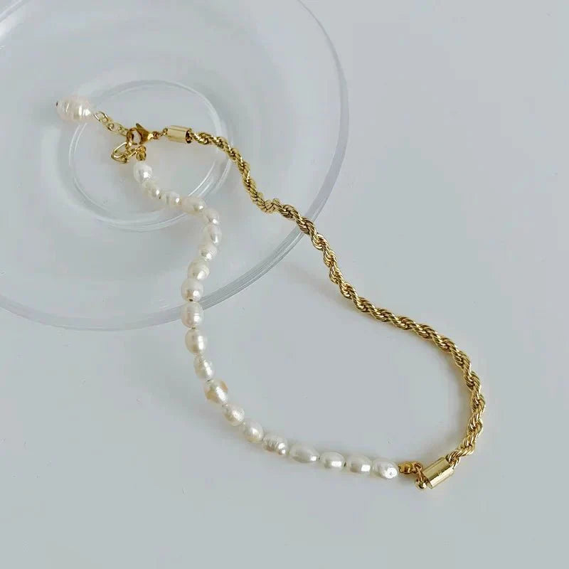 Maliben | Rope Chain Pearl Contrast Bracelet And Necklace