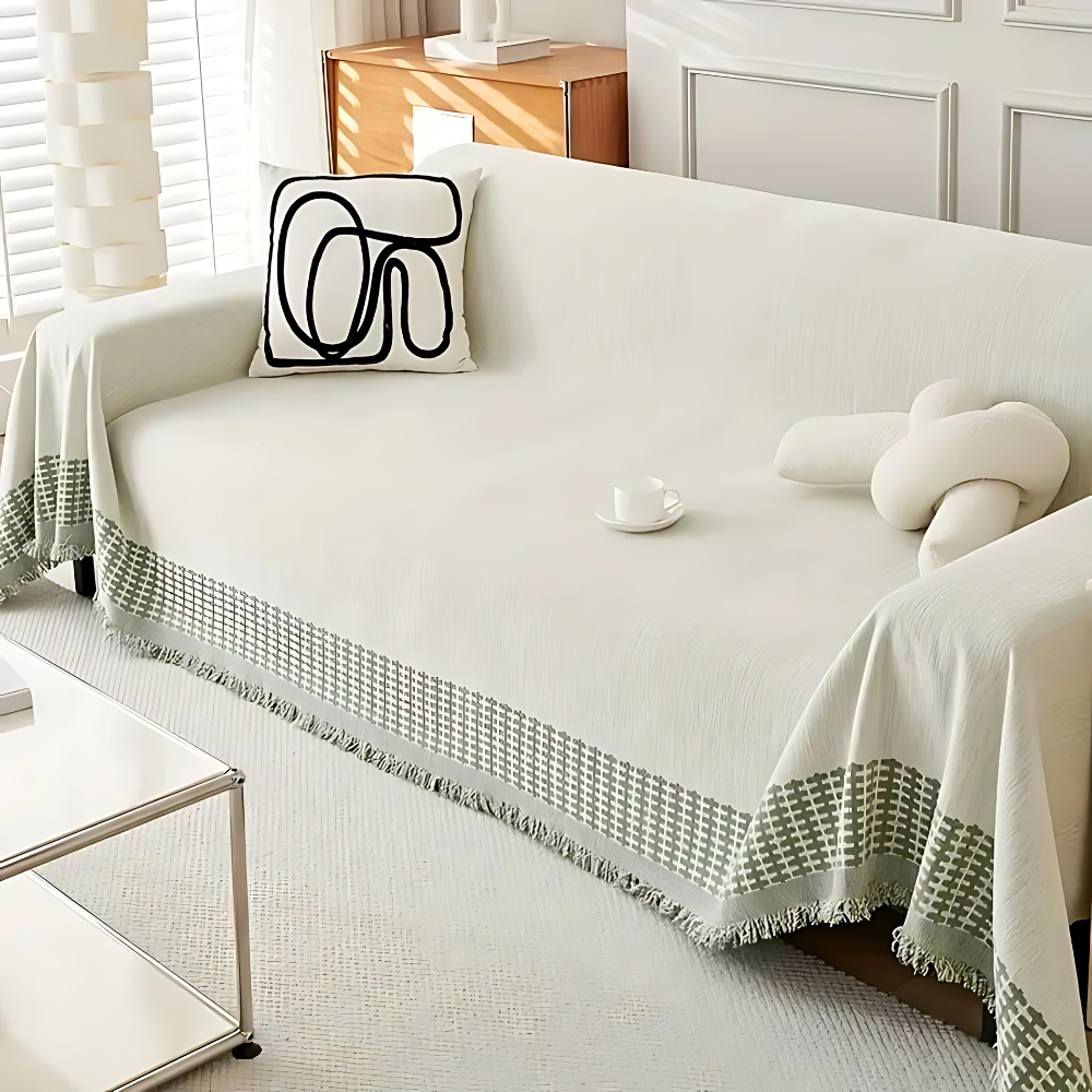 Maliben | Rustic Cotton Tassel Sofa Cover