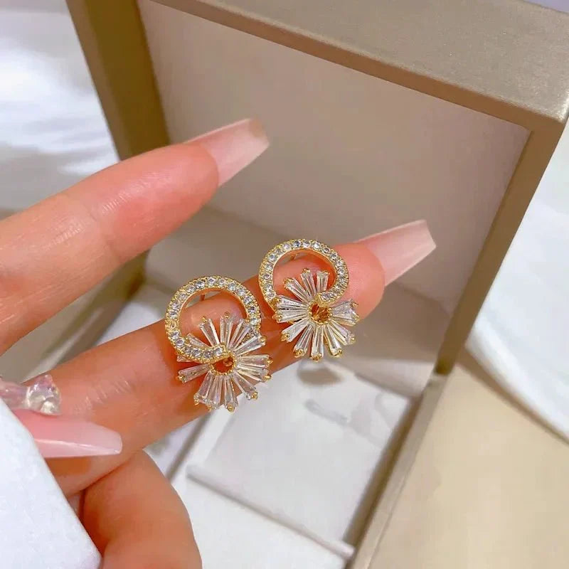 Maliben | Shimmering Floral Diamond Necklace And Earrings