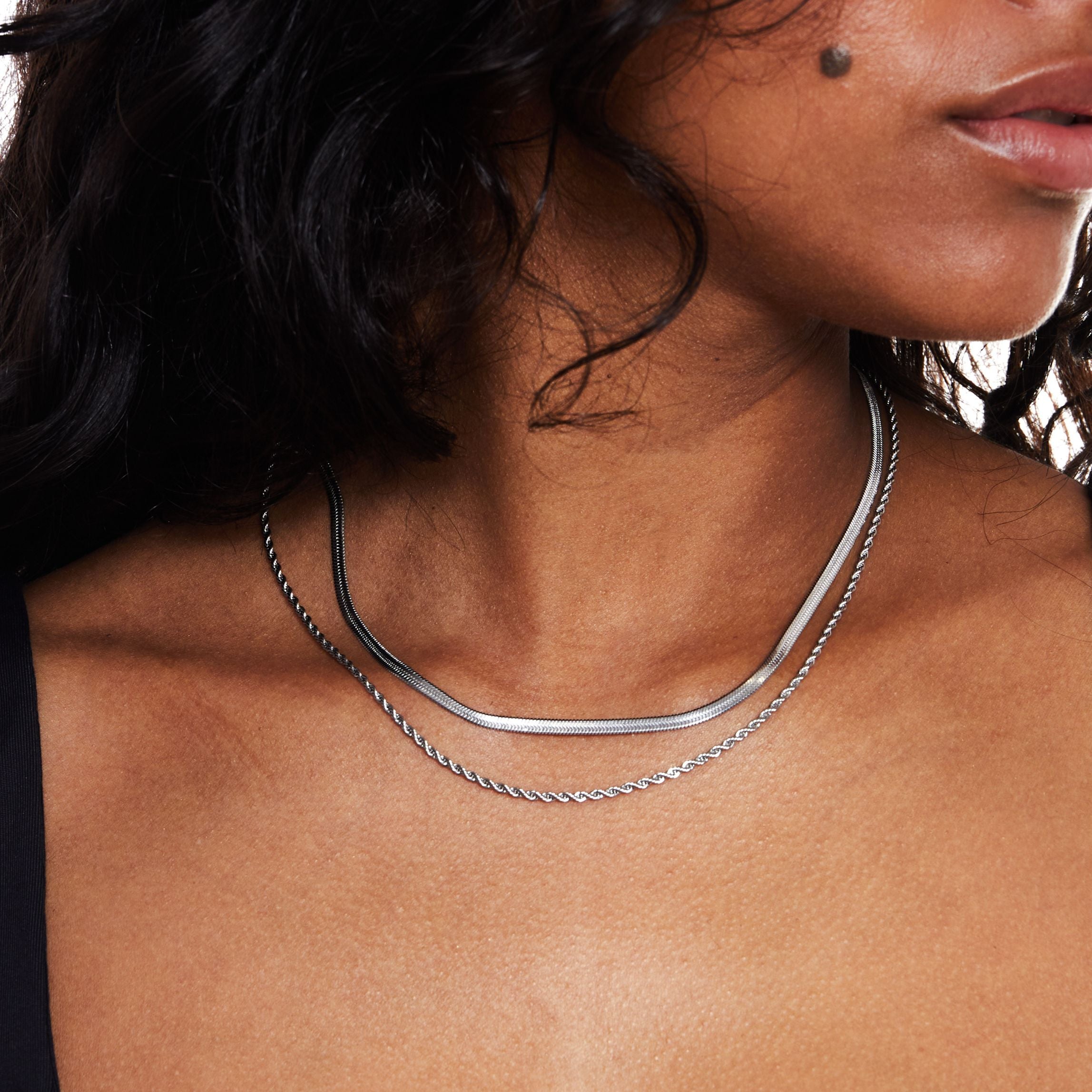Maliben | Women’S Layered Necklace | Gold Herringbone Choker & Rope Chain | Waterproof