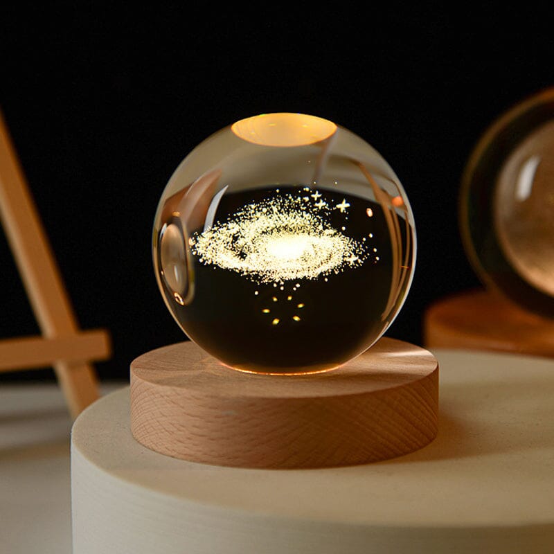 Maliben | 3d Crystal Ball Night Light With Wood Base