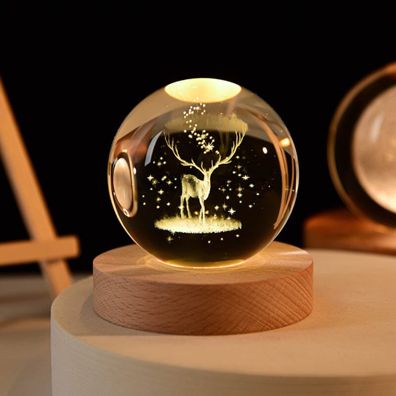Maliben | 3d Crystal Ball Night Light With Wood Base