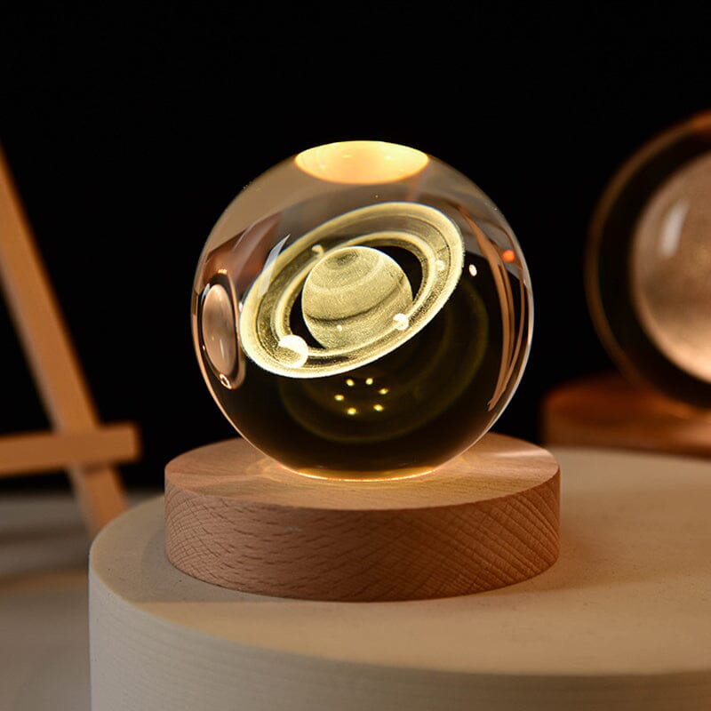 Maliben | 3d Crystal Ball Night Light With Wood Base