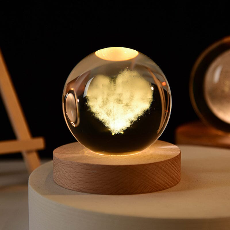 Maliben | 3d Crystal Ball Night Light With Wood Base