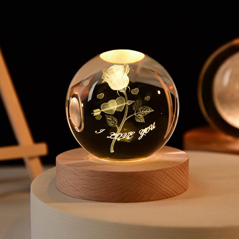 Maliben | 3d Crystal Ball Night Light With Wood Base