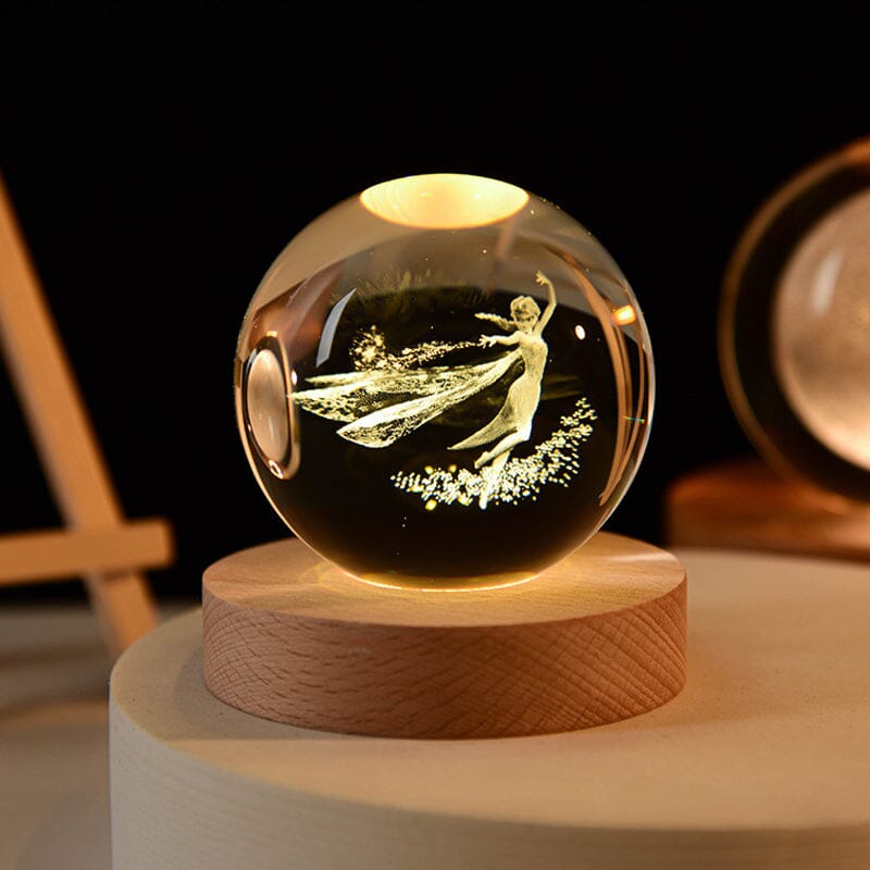 Maliben | 3d Crystal Ball Night Light With Wood Base
