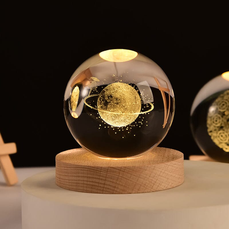 Maliben | 3d Crystal Ball Night Light With Wood Base