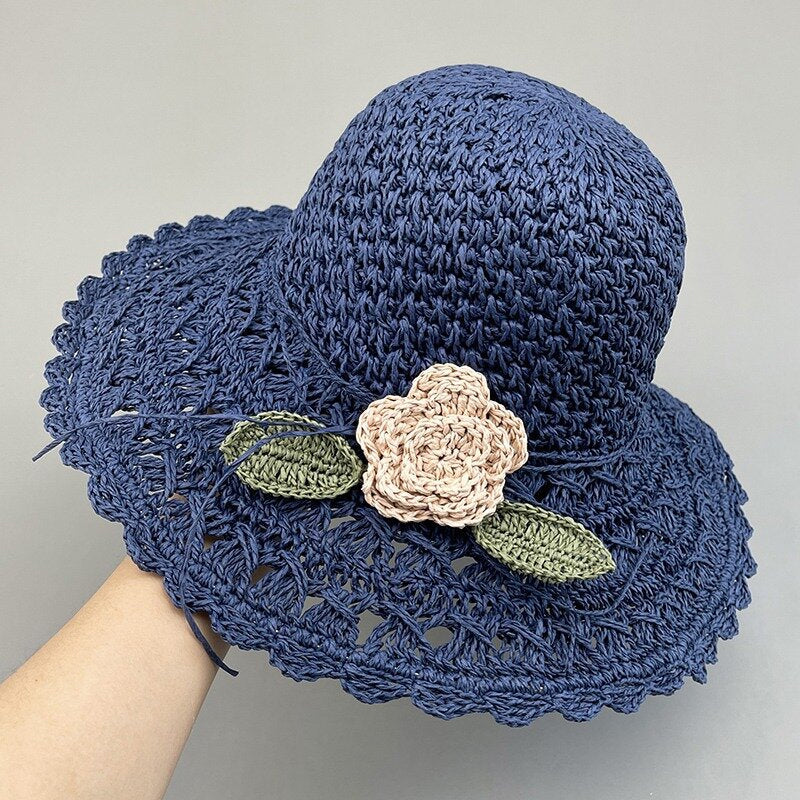 Maliben Crochet Straw Sun Hat — Hand-Woven with Ruffle Detail