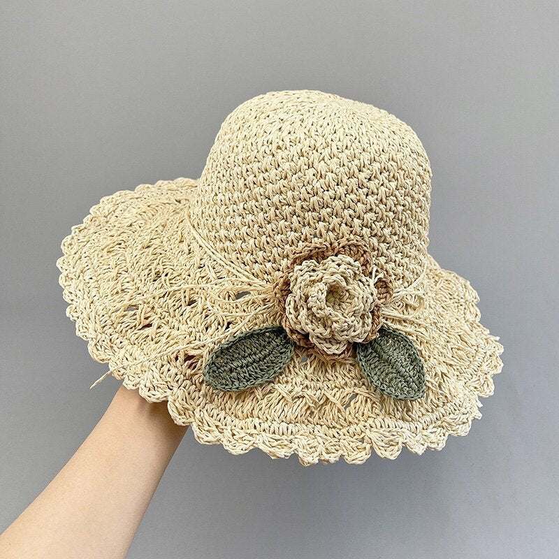 Maliben Crochet Straw Sun Hat — Hand-Woven with Ruffle Detail