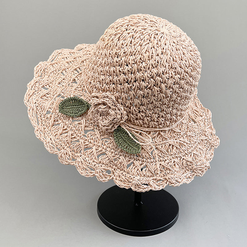 Maliben Crochet Straw Sun Hat — Hand-Woven with Ruffle Detail
