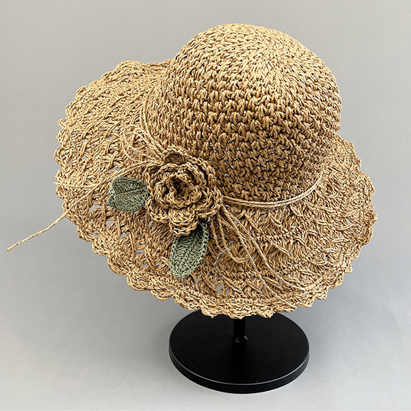 Maliben Crochet Straw Sun Hat — Hand-Woven with Ruffle Detail