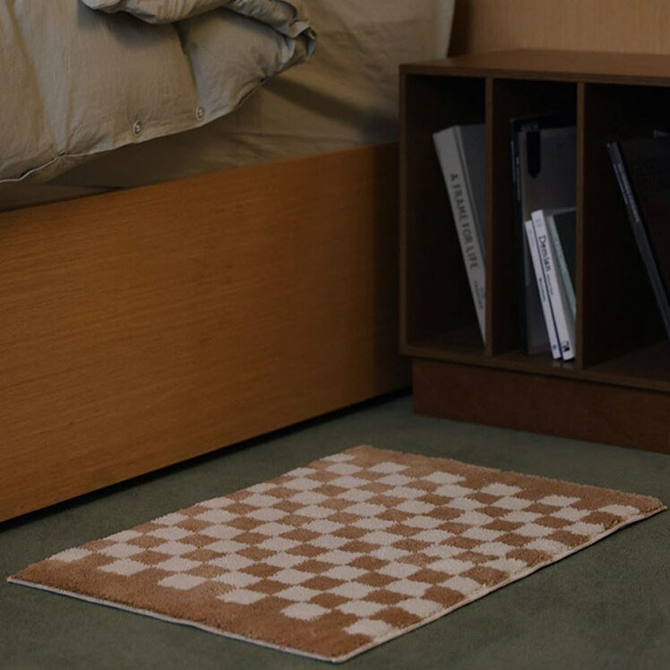 Maliben | Soft, Fluffy Bathroom Rug With Check Pattern