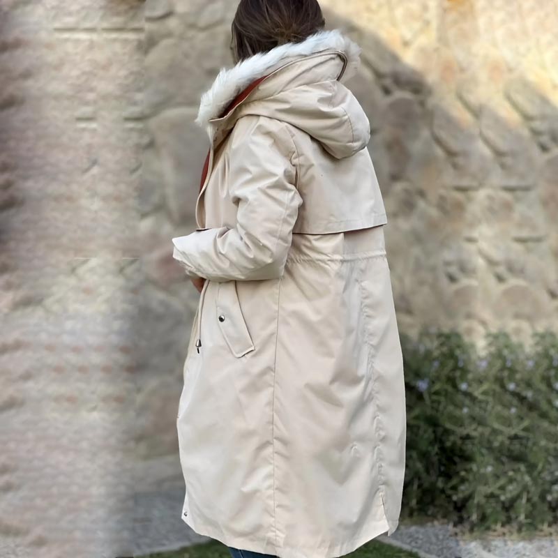 Maliben Winter coat with hood and fur collar, casual parka for women