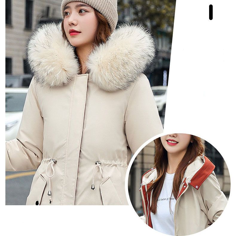 Maliben Winter coat with hood and fur collar, casual parka for women