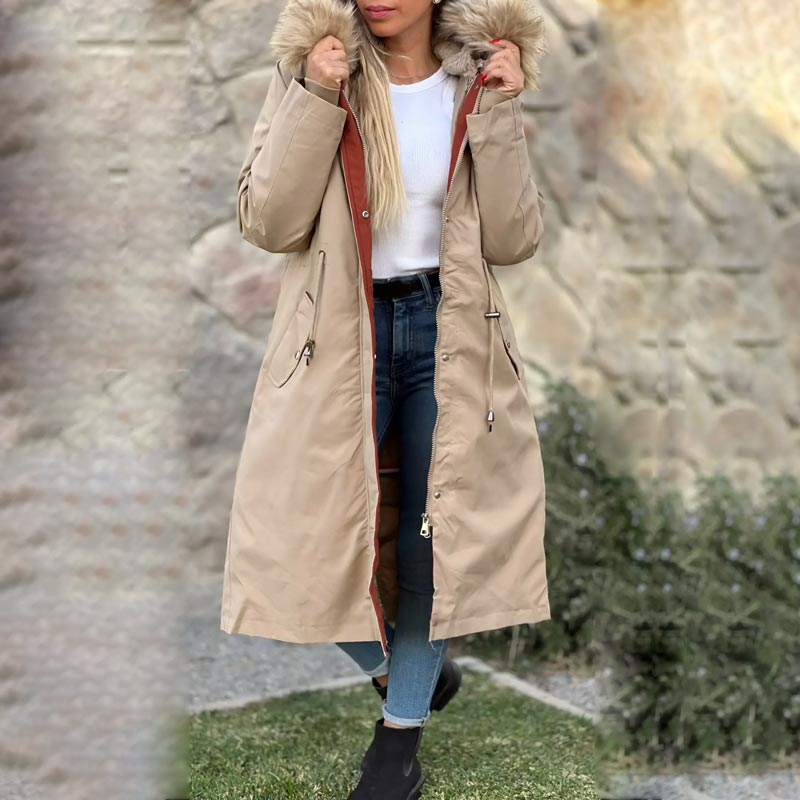 Maliben Winter coat with hood and fur collar, casual parka for women