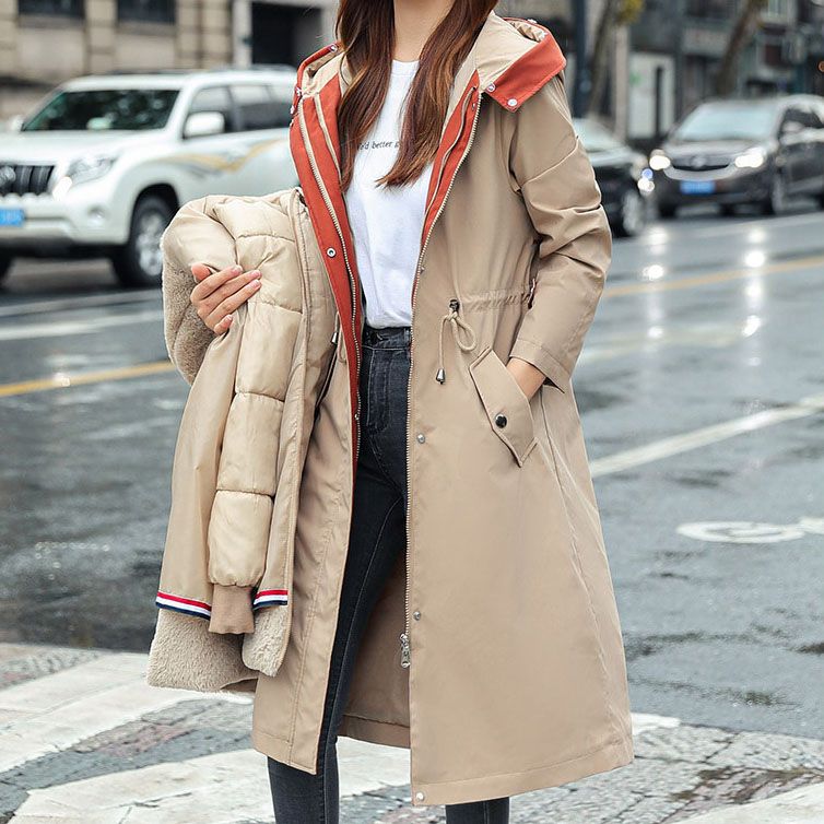 Maliben Winter coat with hood and fur collar, casual parka for women