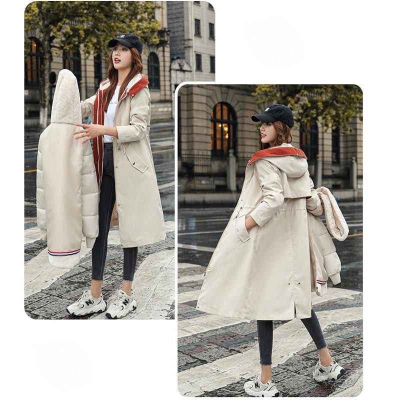 Maliben Winter coat with hood and fur collar, casual parka for women
